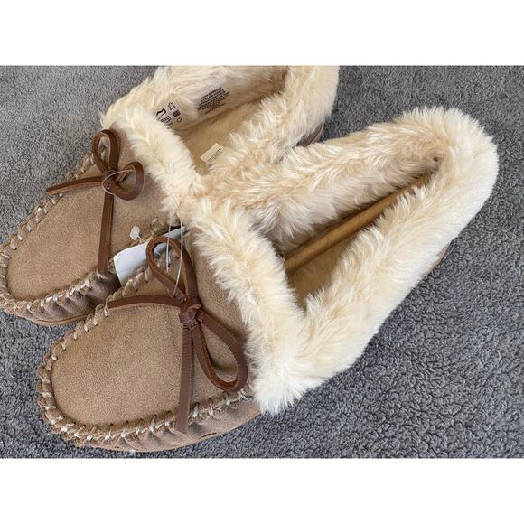 J Crew Slippers Womens 5 Shearling Leather Moccasin NEW Brown Comfort Slip On - Picture 3 of 6